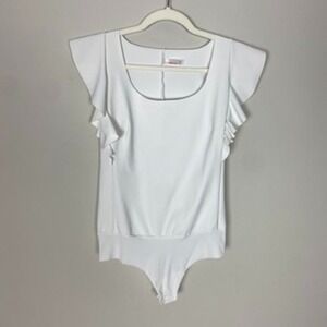Commando White Ruffle Bonded Thong Bodysuit Womens Medium